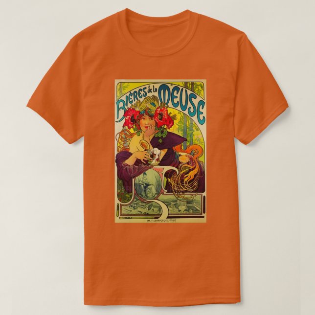 T-shirt rétro ad Bieres de la Meuse Alphonse Mucha (Design devant)