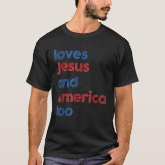 T-shirt Retro aime Jésus et l'Amérique aussi 4 juillet cad