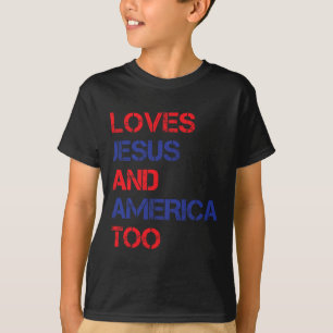 T-shirt Retro Aime Jésus Et L'Amérique Trop Chrétienne 4èm