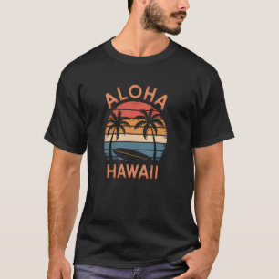T-shirt Rétro Aloha île hawaïenne Planche de surf Palm Sur
