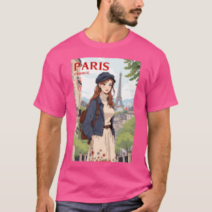 T-shirt Retro Anime Voyager Jeune Femme À Paris France