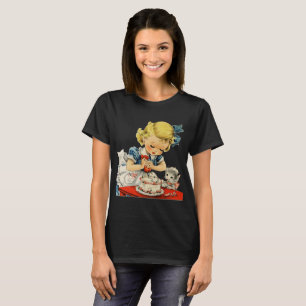 T-shirt Rétro Anniversaire Fille Cake Cat Enfants Artwork