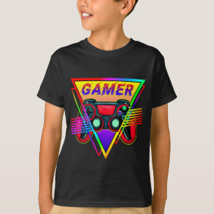 T-shirt Rétro Arc-en-ciel Coloré Joueur Ordinateur Jeu
