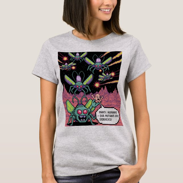 T-shirt Retro Arcade Manti Aliens Pixel Art - Funny Defend (Devant)