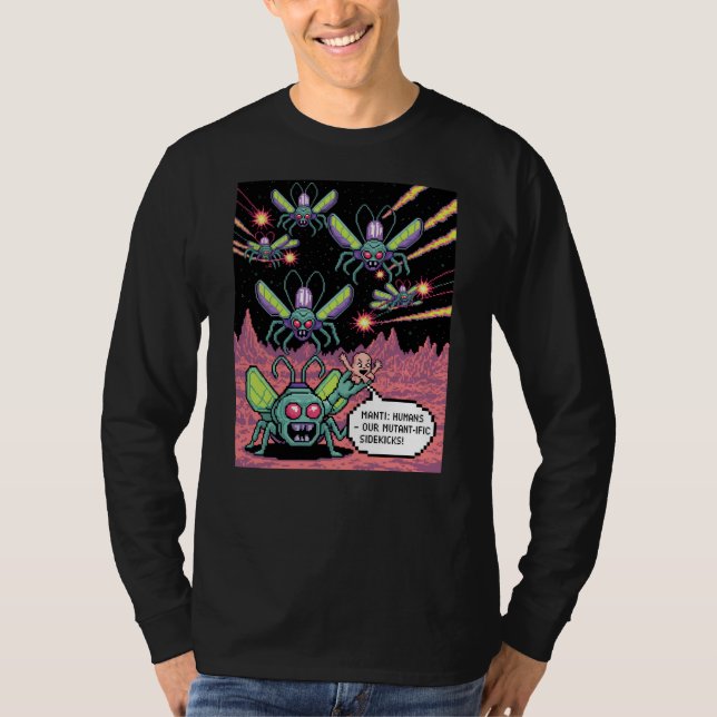 T-shirt Retro Arcade Manti Aliens Pixel Art - Funny Defend (Devant)