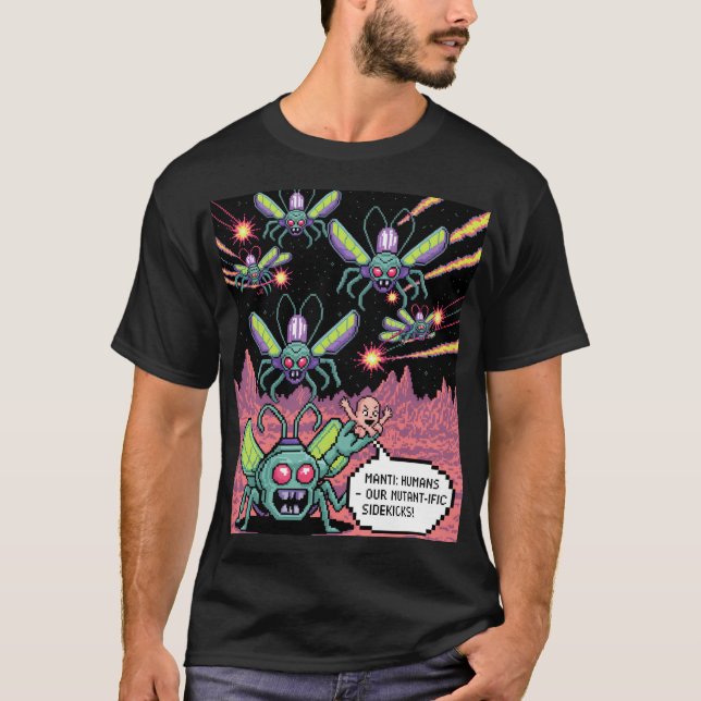 T-shirt Retro Arcade Manti Aliens Pixel Art - Funny Defend (Devant)