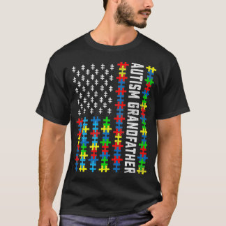 T-shirt Retro Autism Awareness USA Flag Grandfather Suppor