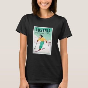 T-shirt Retro Autriche Ski Motif avec Ski et Pôles de Ski