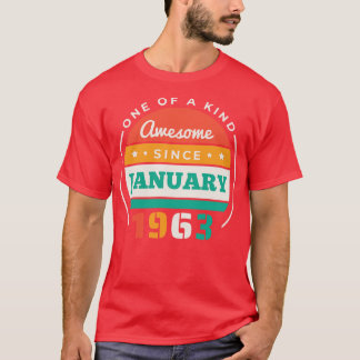 T-shirt Retro Awesome depuis Janvier 1963 Anniversaire Vin