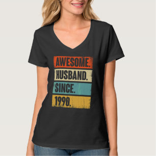 T-shirt Rétro Awesome Mari depuis 1990 32 Mariage Aniver