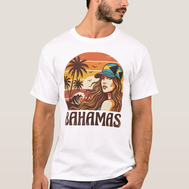 T-shirt Retro Bahamas Beach Women Summer Vacation Sunset  (Devant)