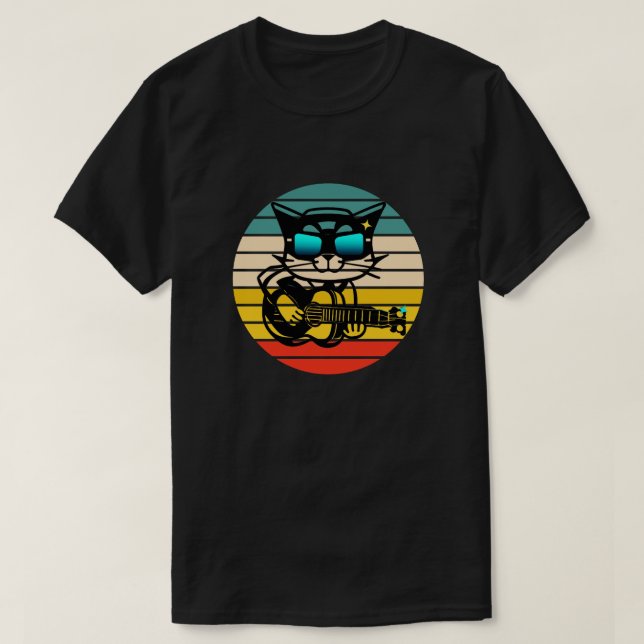 T-shirt Retro Baid Rockstar Chat, Chat Jouer Guitare (Design devant)