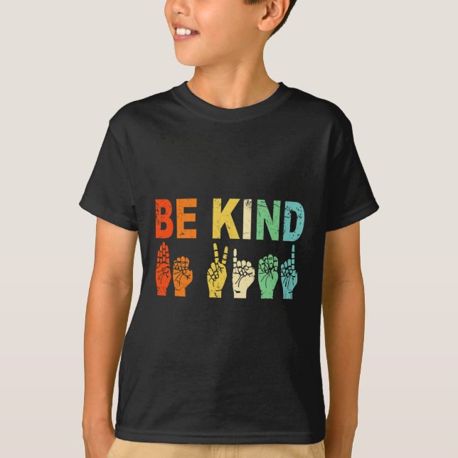 T-shirt Retro Be Kind Main Sign ASL Sensibilisation sur l' (Devant)