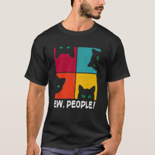T-shirt Retro Black Ca Ew Personnes Meowy Chat