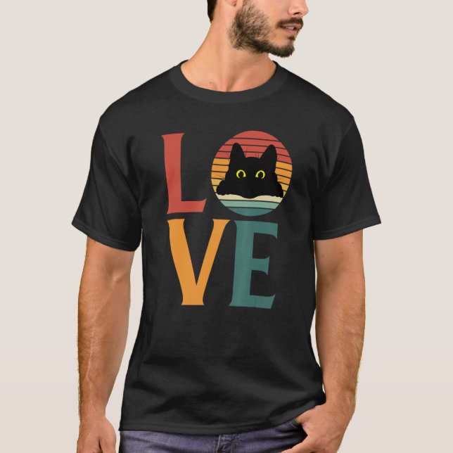 T-shirt Retro Black Cat Love (Devant)
