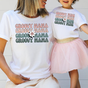 T-shirt Retro Boho Super Mama Fleur marguerite Texte répét