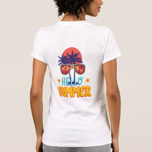 T-shirt Rétro Bonjour Été Plage Vibes Palmier Dos Imprimé