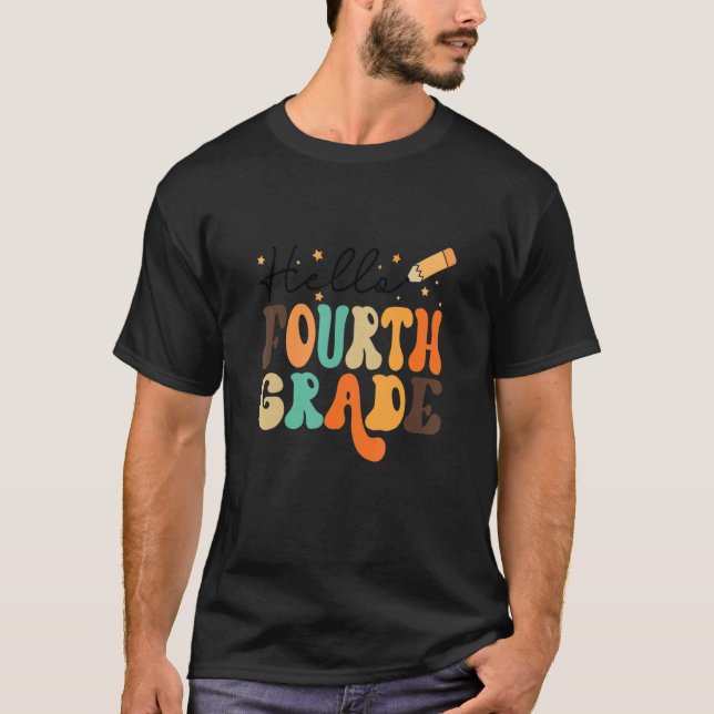 T-shirt Retro Bonjour Quatrième Année Retour À L'École Ens (Devant)