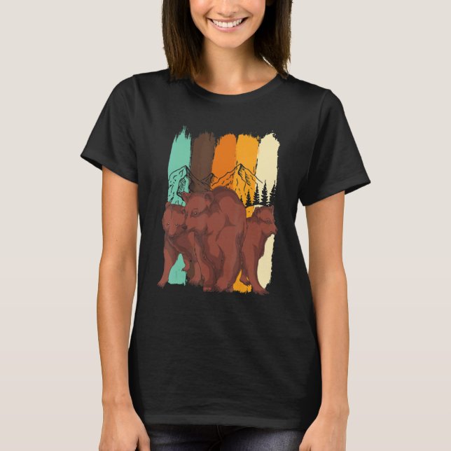T-shirt Retro Brown Ours Forêt Animaux Nature Arbres Ours (Devant)