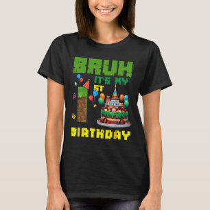 T-shirt Rétro Bruh C'est Mon 1er Anniversaire Gâteau Pixel