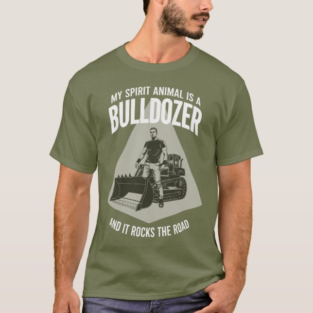 T-shirt Retro Bulldozer Driver Silhouette Minimalist Green (Devant)