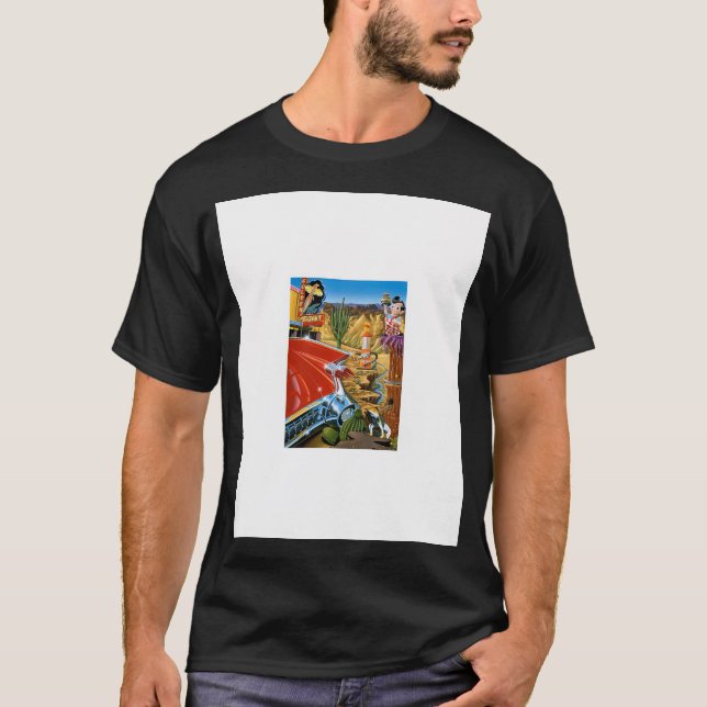 T-shirt Retro Cadillac In The Desert With A Big Boy (Devant)