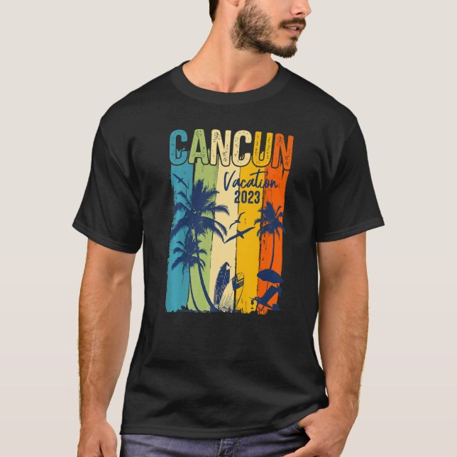 T-shirt Retro Cancun 2023 Mexique Famille Vacances Groupe  (Devant)