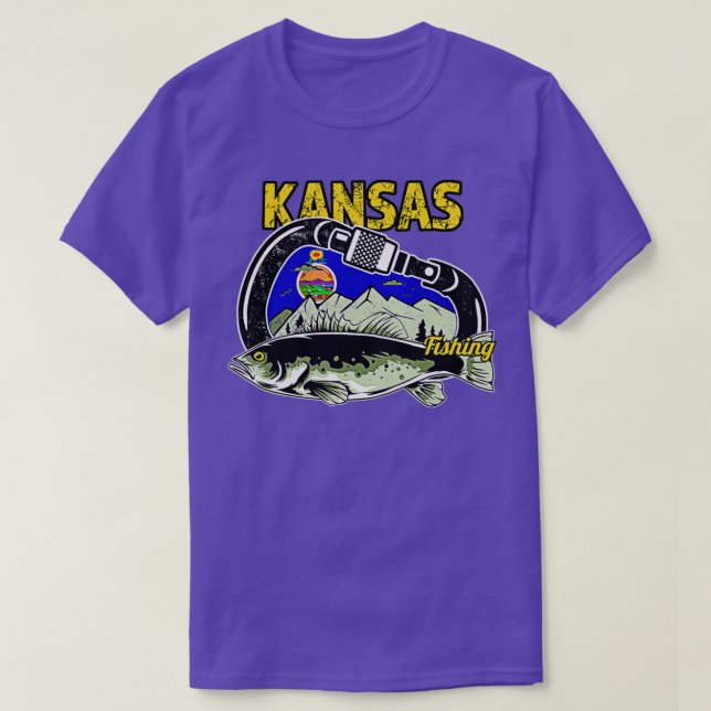 T-shirt Retro Carabiner Kansas Fishing  (Design devant)
