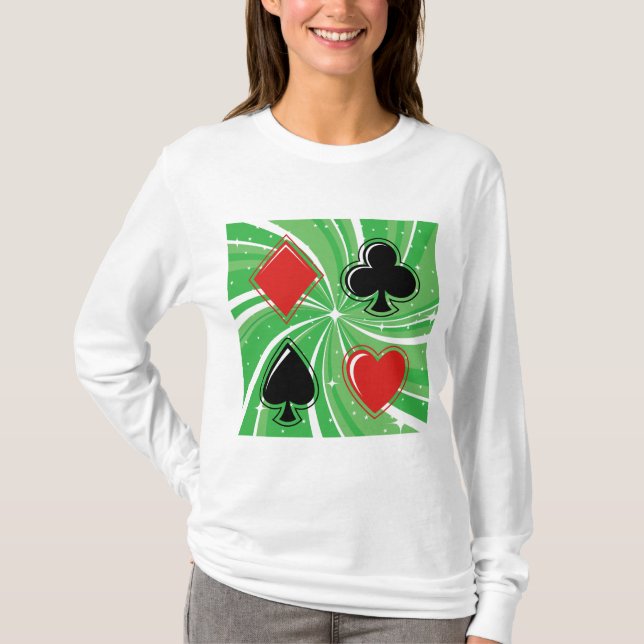 T-shirt Retro Card Suits Vibrant Red and Black (Devant)