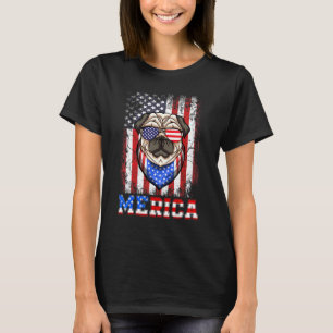 T-shirt Retro Carlin Merica 4 juillet US Drapeau Lunettes