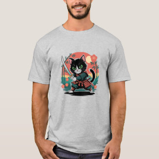 T-shirt Retro Cat Samurai Japonais Warrier Art