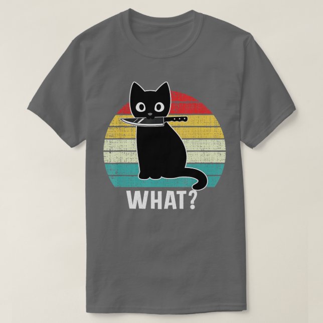 T-shirt Rétro Ce Chat Couteau Noir Meow Kitty Funny Chats  (Design devant)