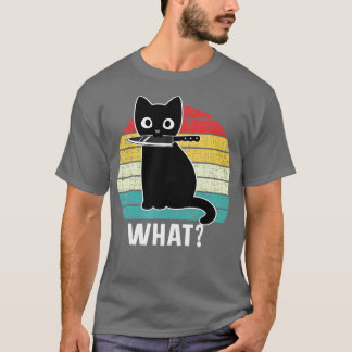 T-shirt Rétro Ce Chat Couteau Noir Meow Kitty Funny Chats 