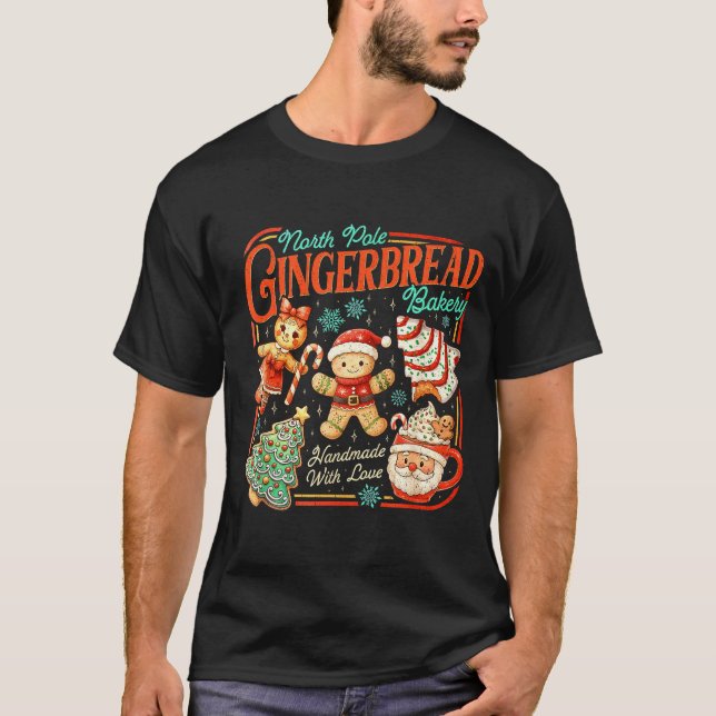T-shirt Retro Christmas Gingerbread Bakery North Le Cookie (Devant)