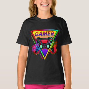T-shirt Retro Coloré Rainbow Gamer Jeu d'ordinateur