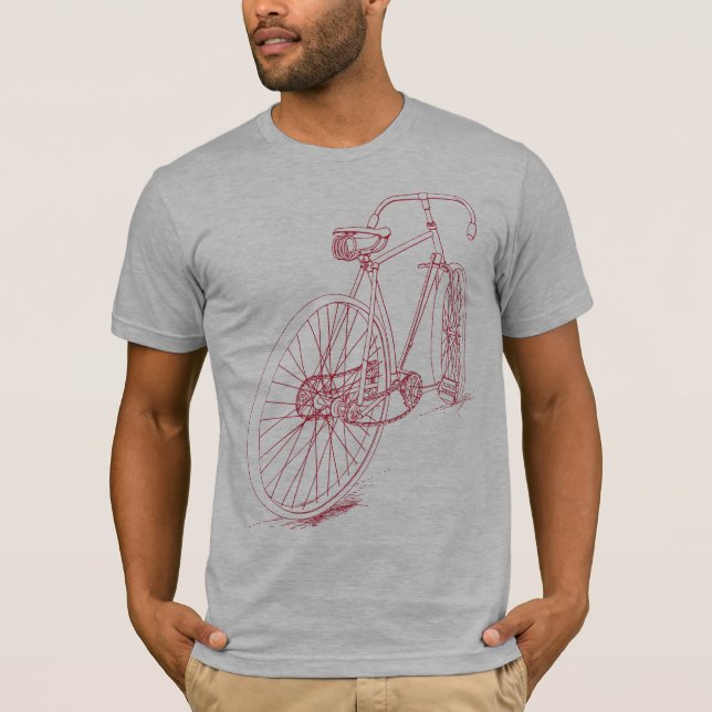 T-shirt Rétro conception de dessin de bicyclette en rouge (Devant)