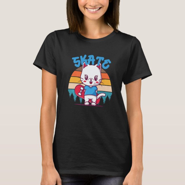 T-shirt Retro  Cool Cat Skate Skateboarder Men Skateboardi (Devant)