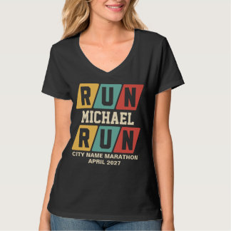 T-shirt Retro Custom Name Marathon Support VNeck