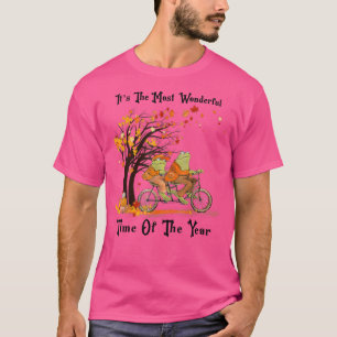 T-shirt Retro Cute Frogs Riding Bike Fall Leaves Autumn Fr