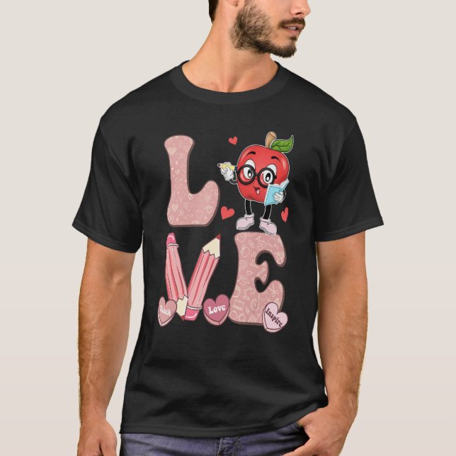 T-shirt Retro Cute Pencil Apple Love Teacher Funny Valenti (Devant)