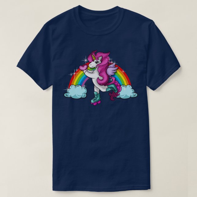 T-shirt Retro Cute Roller Patinage Unicorn Patinage Girly (Design devant)