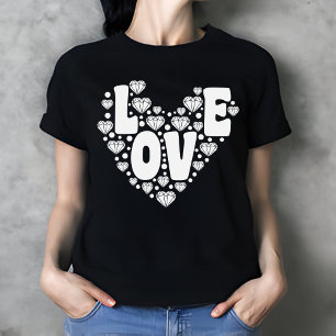 T-shirt Retro Diamond Heart Black Femmes de la Saint Valen