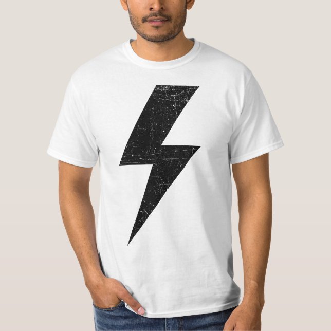 T-shirt Retro Distressed Bolt Lightning Black  (Devant)