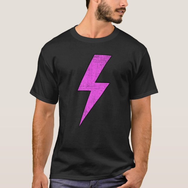 T-shirt Retro Distressed Front & Back PINK Lightning Bolt  (Devant)
