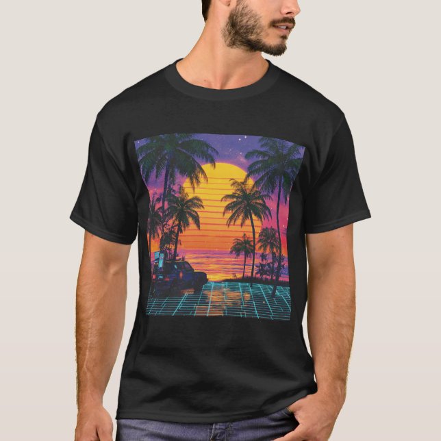 T-shirt Retro Drive by the Neon Sea (Devant)