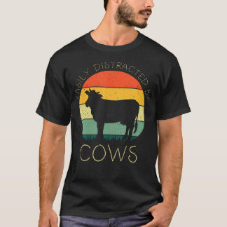T-shirt Retro Easily Distracted By Cows Funny Cows Lover G