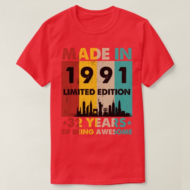 T-shirt Rétro Fabriqué En 1991 Edition Limitée 32 Ans de B (Design devant)