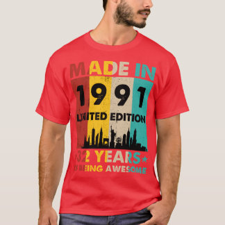 T-shirt Rétro Fabriqué En 1991 Edition Limitée 32 Ans de B