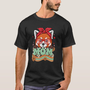 T-shirt Rétro Fleur Rouge Panda Maman Mamie Fête des Mères