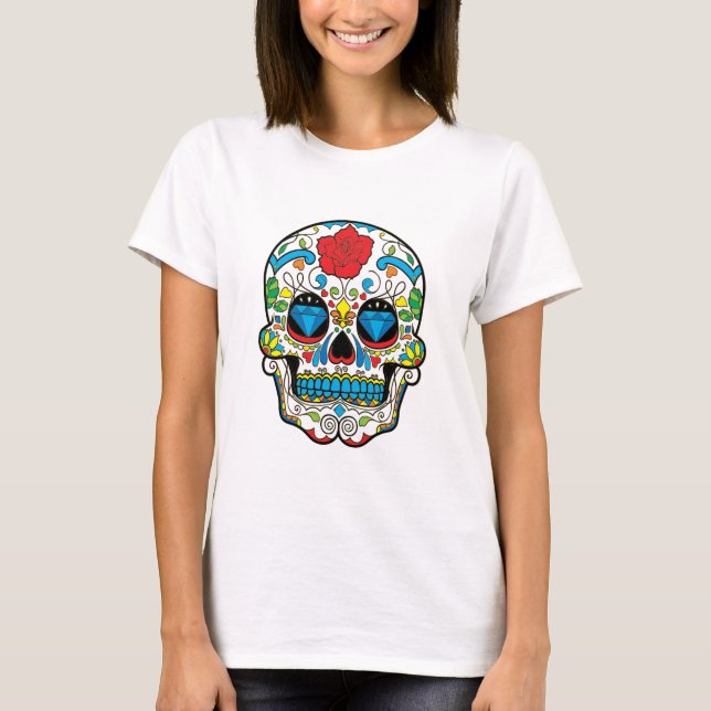 T-shirt Retro Floral Sugar Crâne Rouge Rose (Devant)